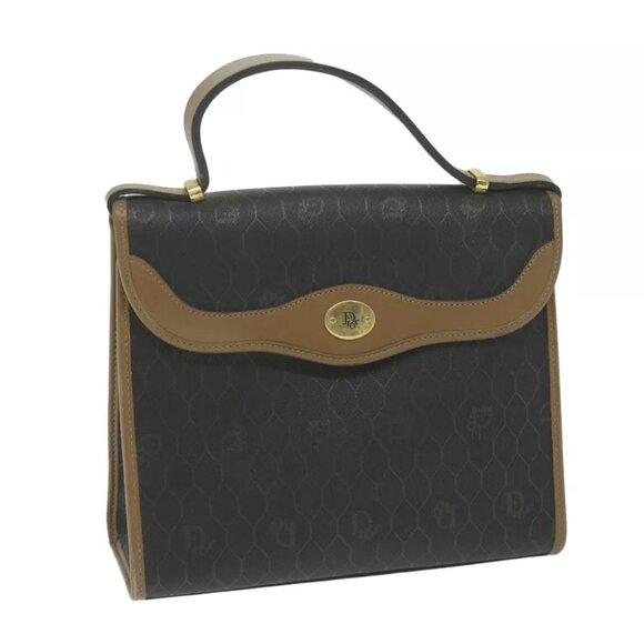Christian Dior Honeycomb Canvas Hand Bag PVC Leather Black - Picture 1 of 11